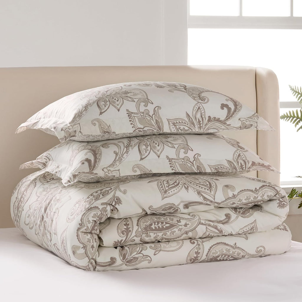 Levtex Home - Bennett Taupe Comforter Set - Twin Comforter + One Standard Pillow Cases - Floral Paisley - Taupe and Cream - Comforter (68 x 88in.) and Pillow Case (26 x 20in.) - Cotton