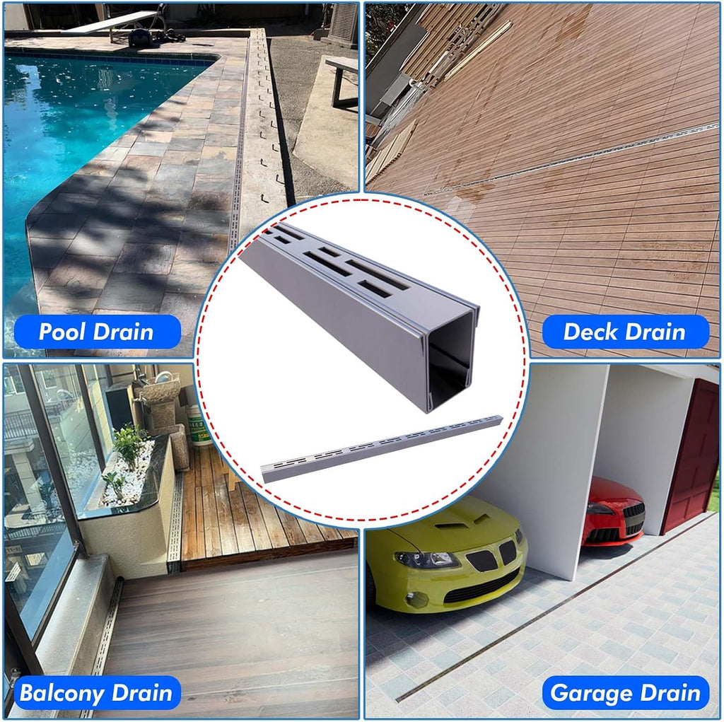 Channel Drain 1-1/4' Wide x 3' 3-5/8' Sections x 6 Pc,Silver Outdoor Pool Deck Drain Channel 304 Stainless Steel with Coupling,Pool Drain for Concrete/Paver/Patios/Walkways