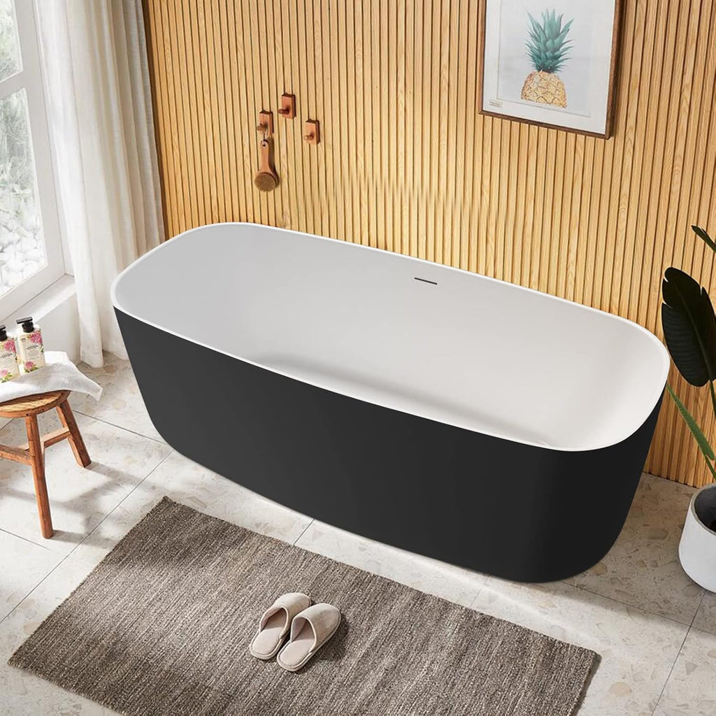 63' Lucite Acrylic Freestanding Bathtub, Rectangular Shape Contemporary Soaking Tub with Toe-tap Chrome Center Drain, Slotted Overflow, cUPC Certified, Matte Black