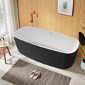 63' Lucite Acrylic Freestanding Bathtub, Rectangular Shape Contemporary Soaking Tub with Toe-tap Chrome Center Drain, Slotted Overflow, cUPC Certified, Matte Black