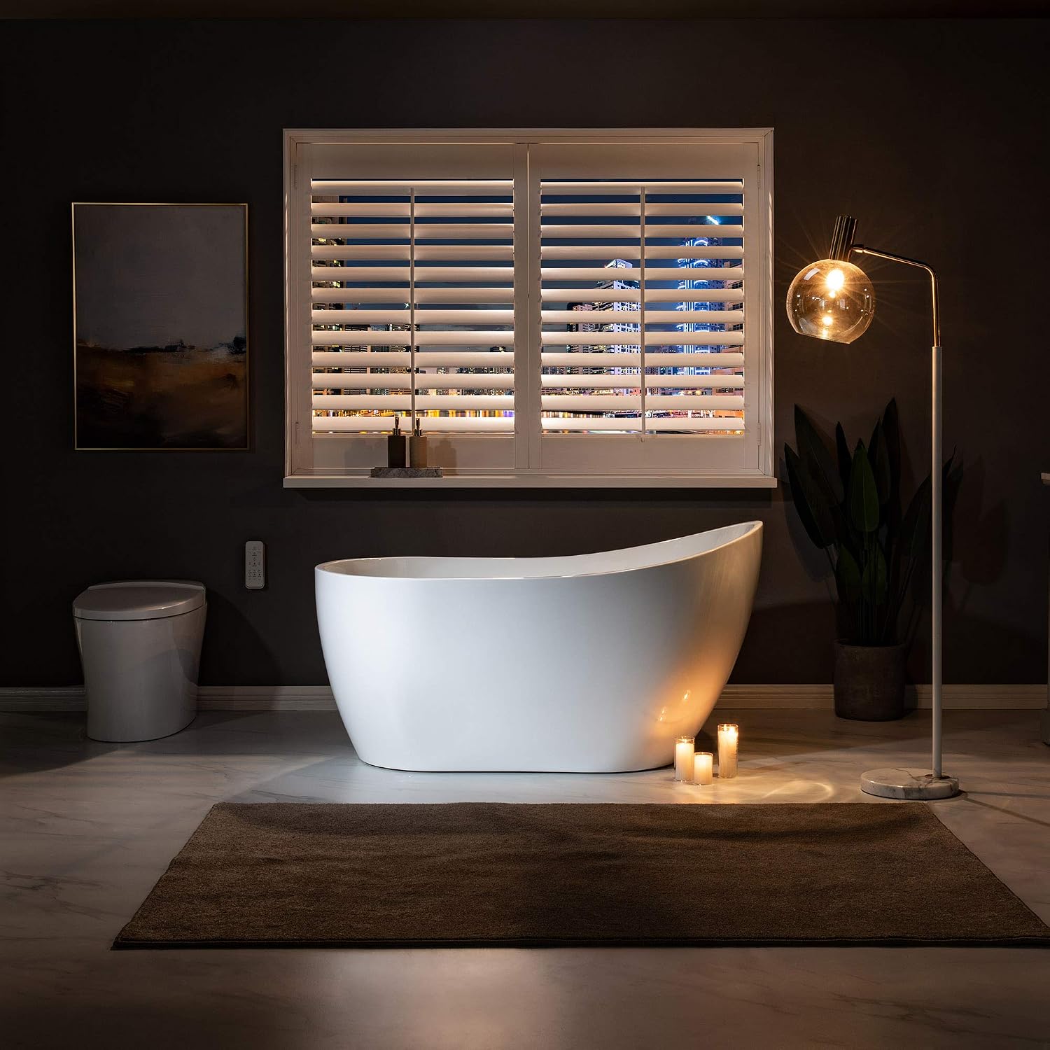 WOODBRIDGE 54' Acrylic Freestanding Bathtub Contemporary Soaking White Tub with Chrome Overflow and Drain，BTA1507 -C-Drain &O