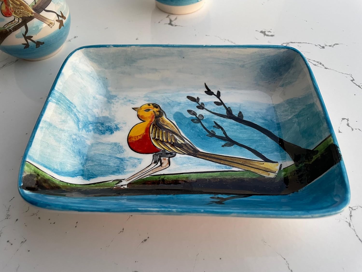 Blue Bathroom Accessory Set 4 Pieces & Birds, Soap Dispenser, Toothbrush Holder, Soap Dish, Lotion Dispenser, Animal Decor, Washing Set Gift (Product ?: Set (4 pcs))