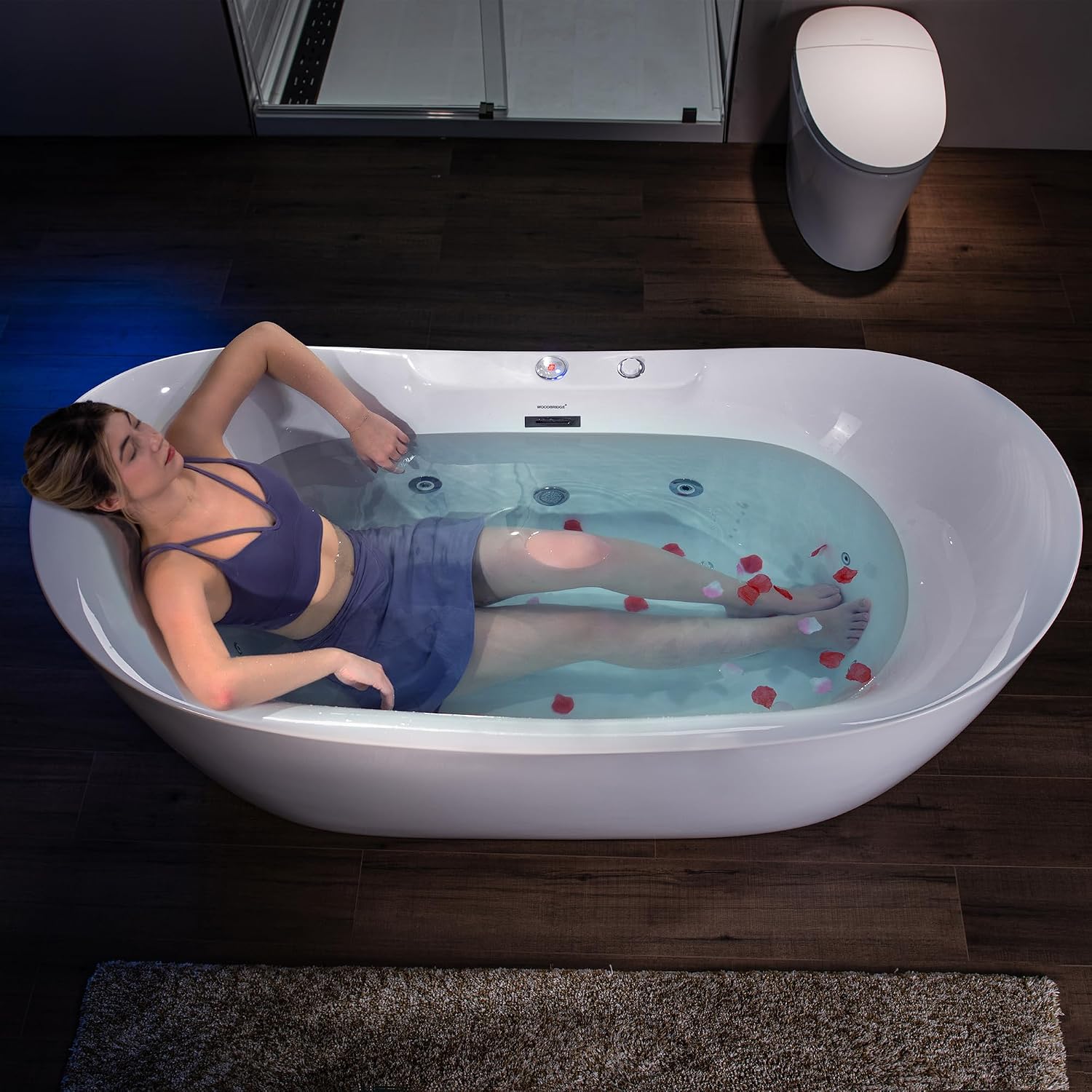 WOODBRIDGE 72' x 35-3/8' Whirlpool Water Jetted and Air Bubble Freestanding Heated Soaking Combination Bathtub with LED control panel, BJ400
