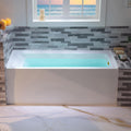 WOODBRIDGE 60' Acrylic Rectangular Alcove Soaking Bathtub in White with Right Drain, Brushed Gold pop-up Drain Included, LB666-R