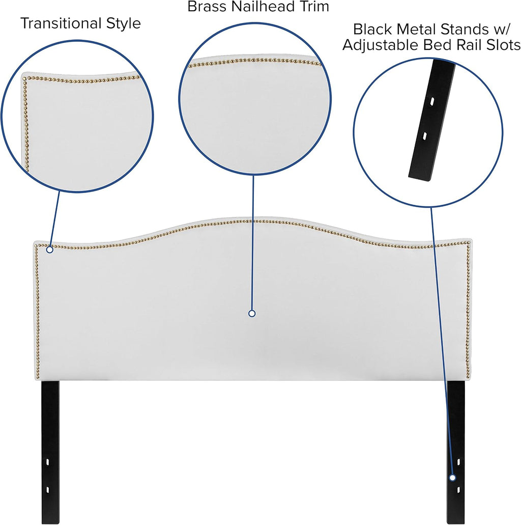 Flash Furniture Lexington Upholstered Queen Size Headboard with Accent Nail Trim in White Fabric
