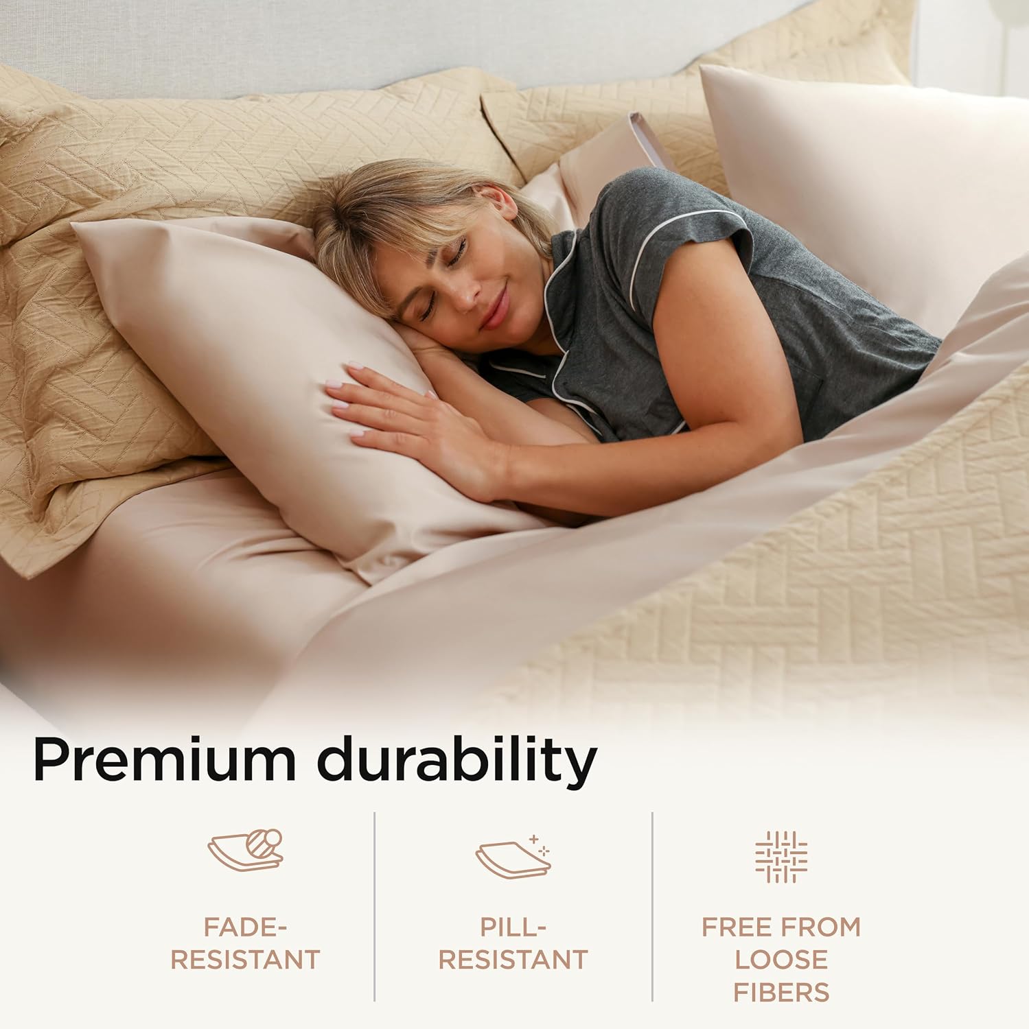 Threadmill Luxury Supima Cotton Sheets, Luxury 1200 Thread Count Soft 100% Cotton Sheets for Queen Size Bed, 4 Pc Beige Bed Sheets Queen Set, 5-Star Hotel Quality Deep Pocket Bed Sheets Set