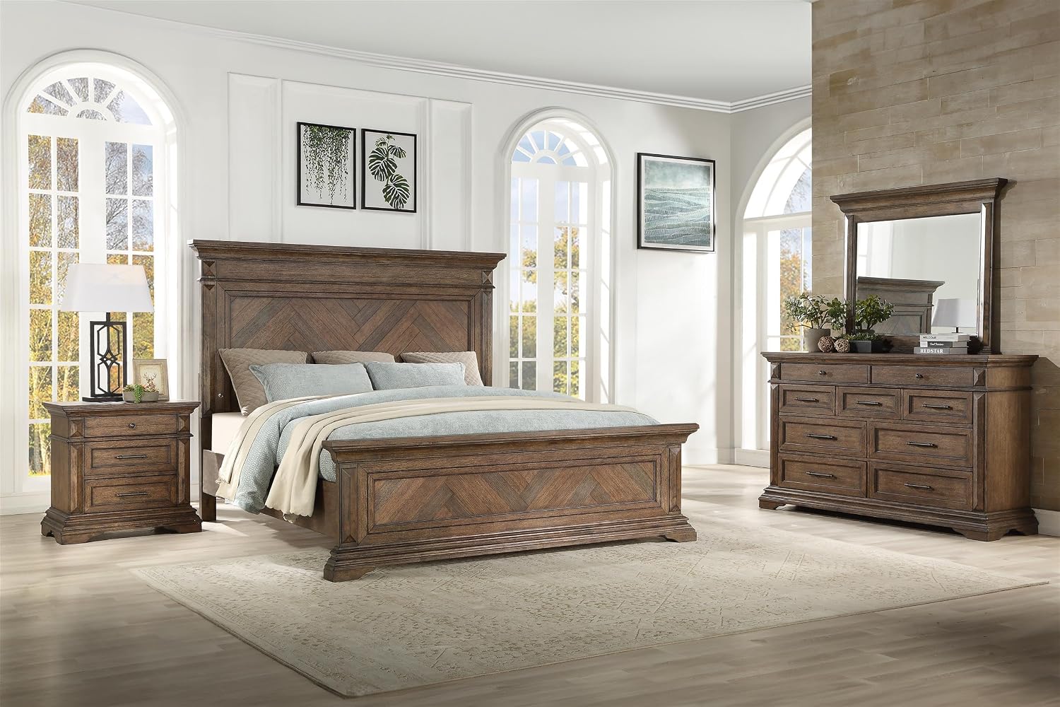 New Classic Mar Vista 4-Piece Wood Queen Bedroom Set with Nightstand in Walnut