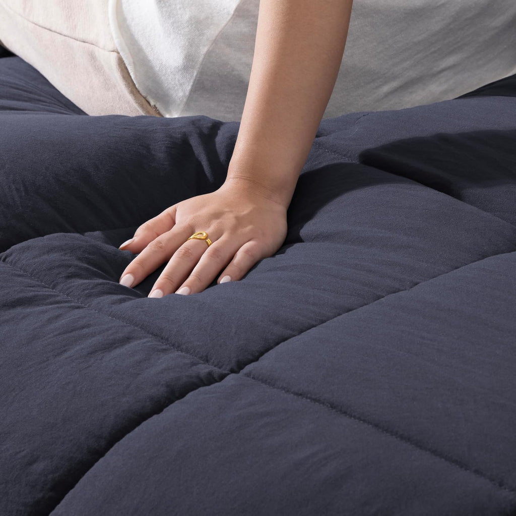 UGG Leonora Comforter Set with 2 Pillow Shams Lightweight Down Alternative Blanket Reversible Cozy Warm All Season Washable and Hypoallergenic Bedding Set, Full/Queen, Navy Blue