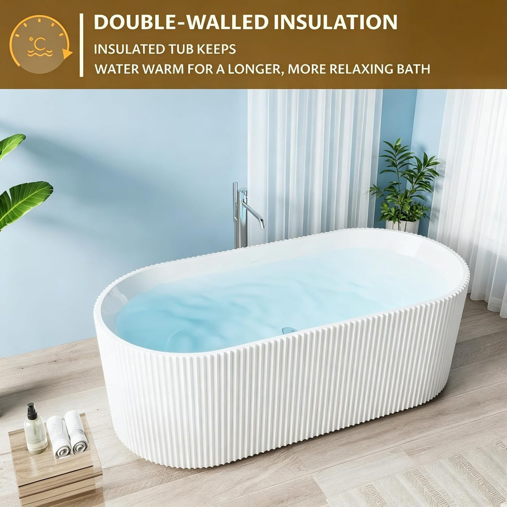 67' Acrylic Freestanding Soaking Bathtub, Deep Ergonomic Design with Lumbar Support, Integrated Overflow Drain, Non-Slip Base,cUPC Certified Modern Bathroom Tub, Easy Installation for Bathroom