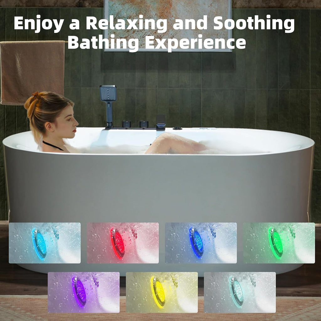 WOODBRIDGE 59' x 31-1/2' Whirlpool and Air Bath Heated Soaking Combination Tub with Adjustable Speed Air Blower, Tub Filler, and LED control panel, Matte Black Finish Trim and Drain Kit, BM100+F0051MB