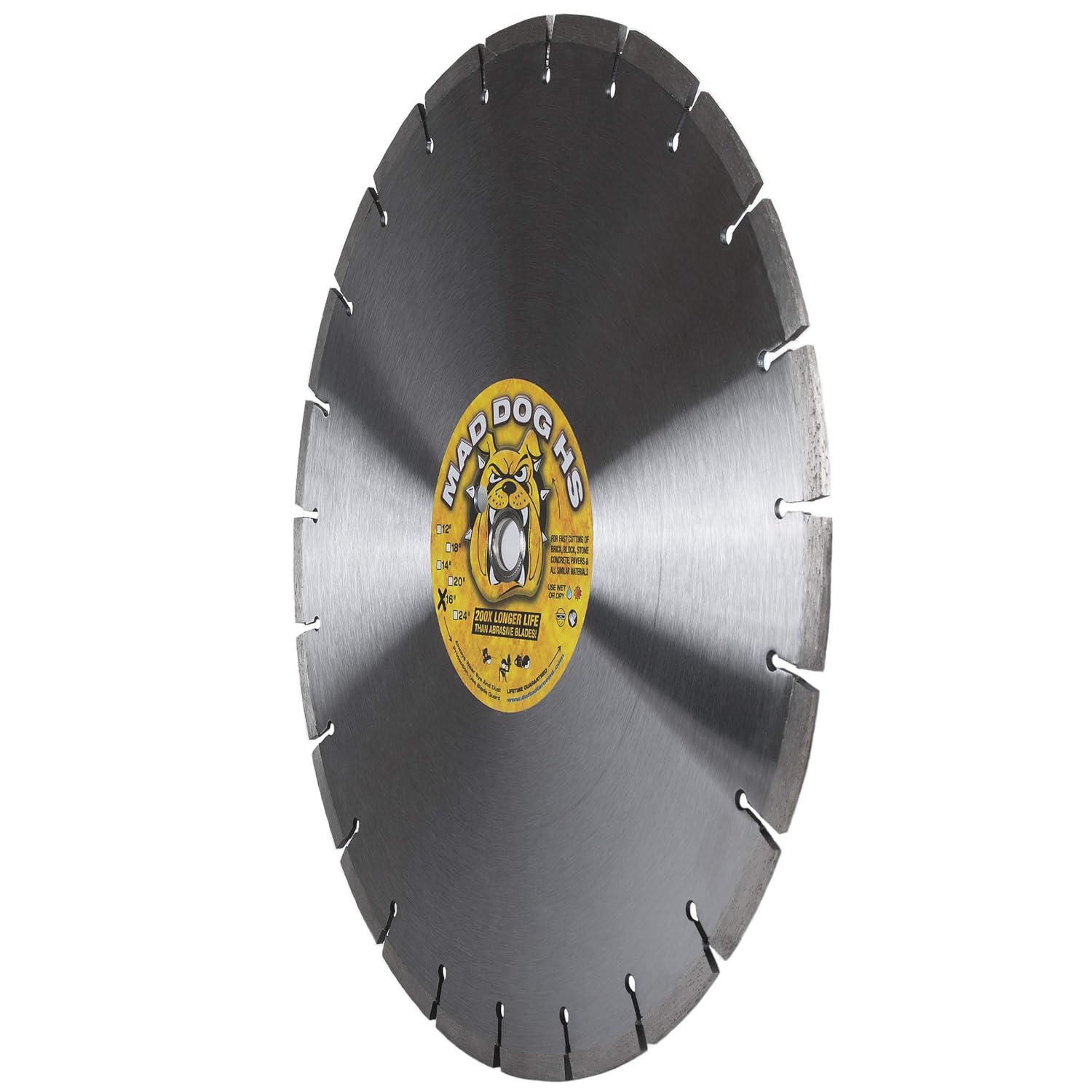 Delta Diamond Mad Dog HS 16 Inch Segmented Diamond Saw Blade, .125 X 1-20mm Arbor, Made in USA, Premium, Wet/Dry, Laser-Welded, General Purpose Cutting Concrete, Masonry, Stone (16')