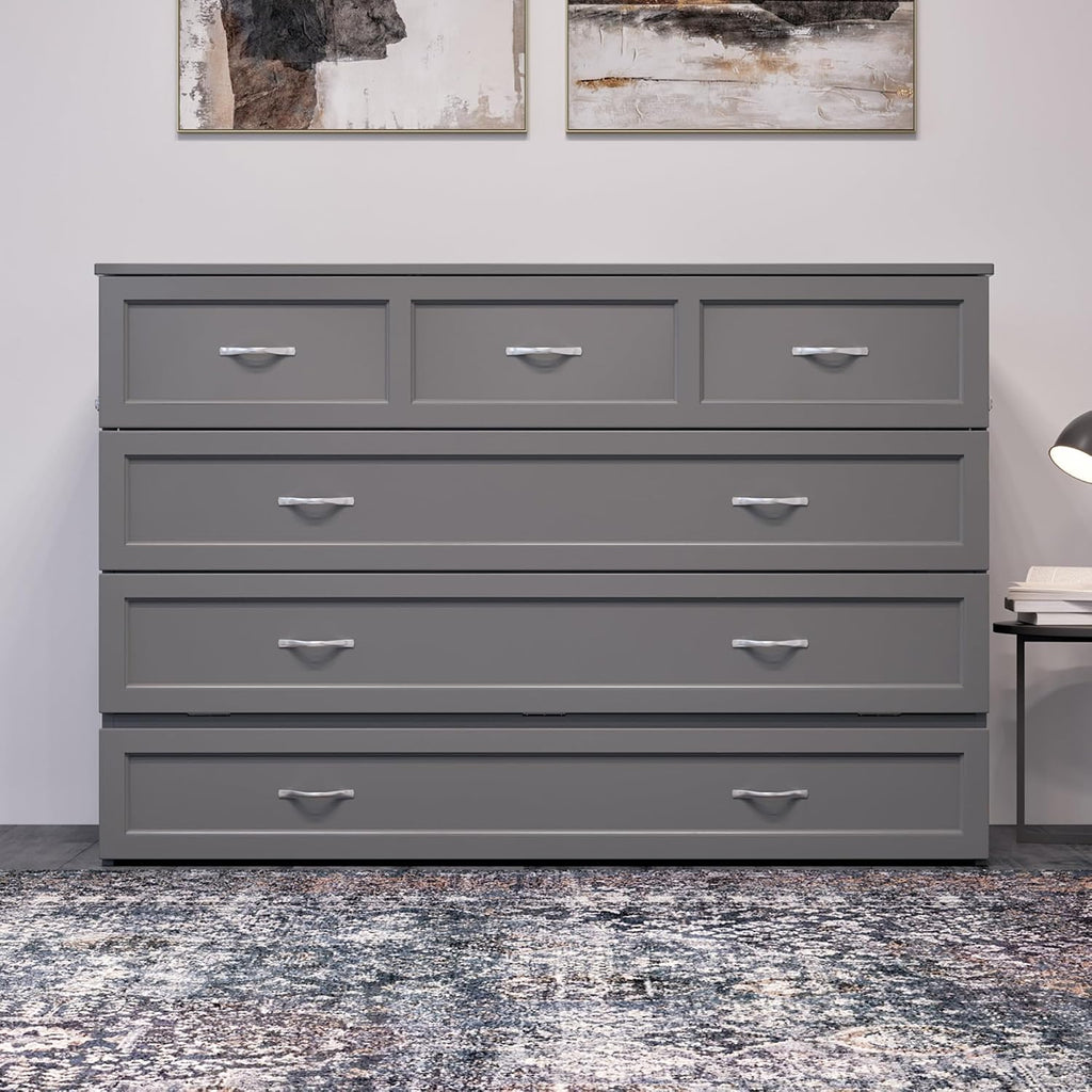 AFI, Northfield Murphy Bed Chest Queen with 6' Mattress, Storage Drawer & Built-in USB Charger, Grey