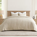 EVERGRACEHOME Cross Stitch Pre-Washed Cotton Quilt Bedding Set King Size, Oversized 3 Pieces Lightweight Bedspread Coverlet for All Season, with 2 Matching Shams, Flax Beige,118'x106' | Cross Stitch