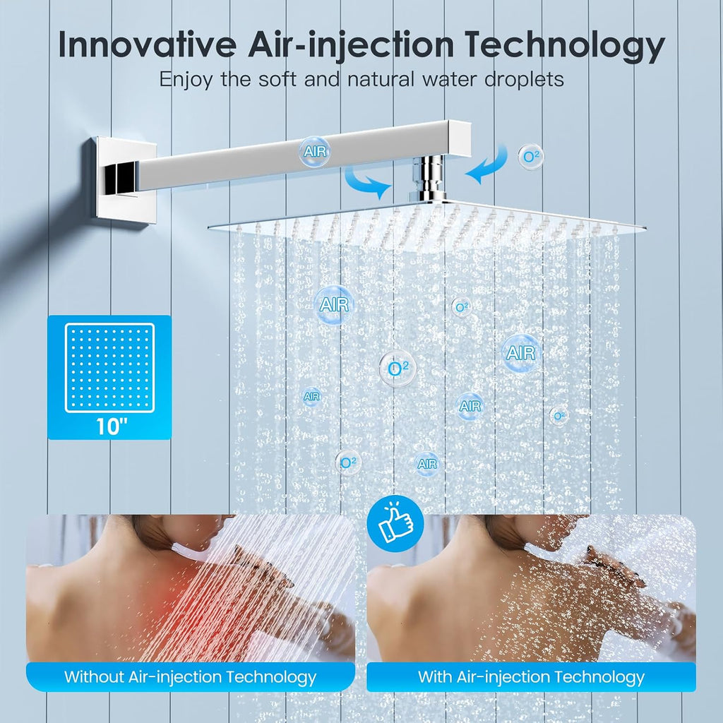 Shower System Shower Faucet Set with Push-Button Diverter and Wall Supply Elbow 10 Inch Shower Head Polished Chrome