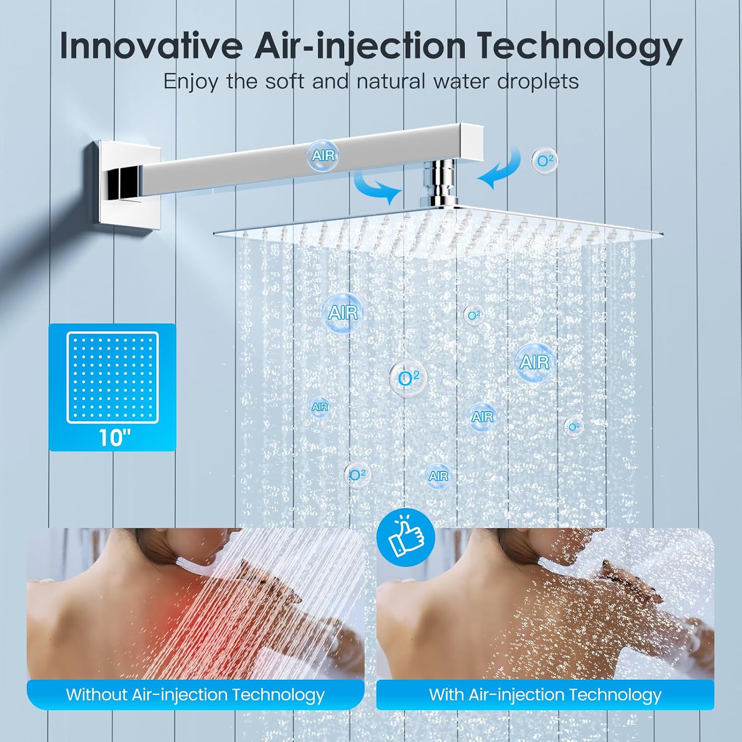 Shower System Shower Faucet Set with Push-Button Diverter and Wall Supply Elbow 10 Inch Shower Head Polished Chrome