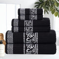 Superior 6-Piece Cotton Towel Set, Decorative Greek Pattern, Home Essentials, Absorbent Towels, Bathroom Decor, Spa, Resort, Includes 2 Hand, 2 Face and 2 Bath Towels, Athens Collection, Black-White