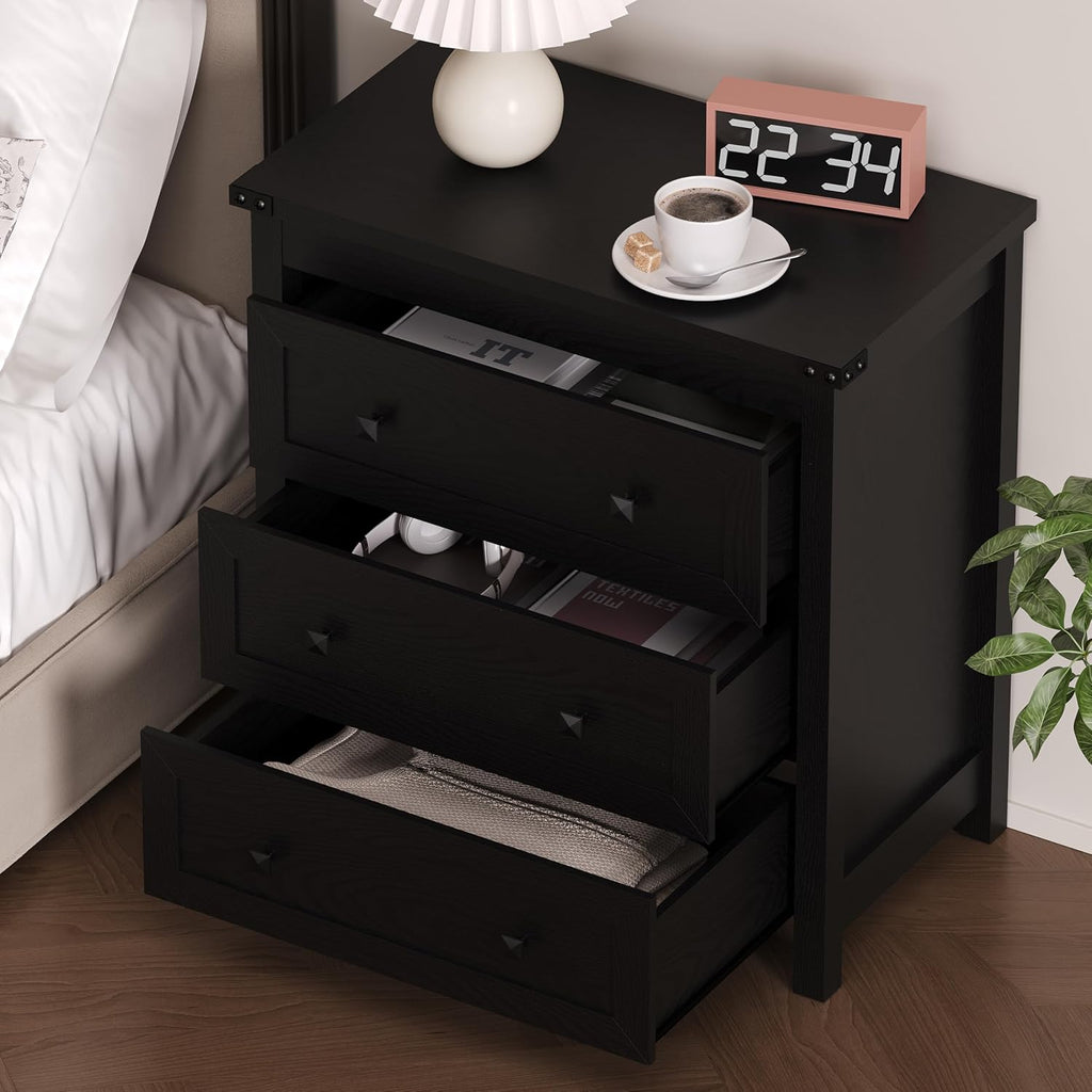 BORNOON 3-Drawer Dresser, Small Wooden Chest of Drawers with Metal Knobs, Water-Resistant Top, Storage Organizer with Anti-Tip Kit for Bedroom, Nursery, Living Room