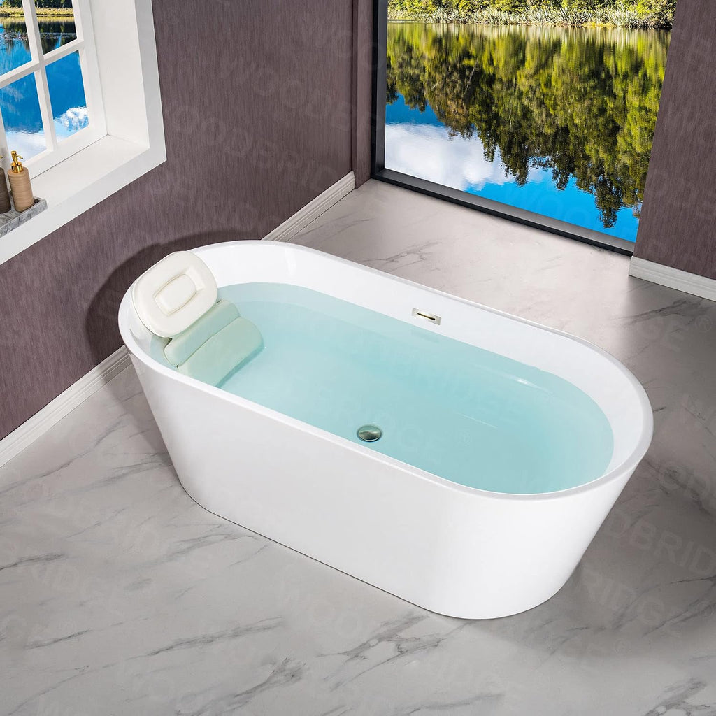 WOODBRIDGE 67' Acrylic Freestanding Bathtub Contemporary Soaking White Tub with Chrome Overflow and Drain，B0013-CH