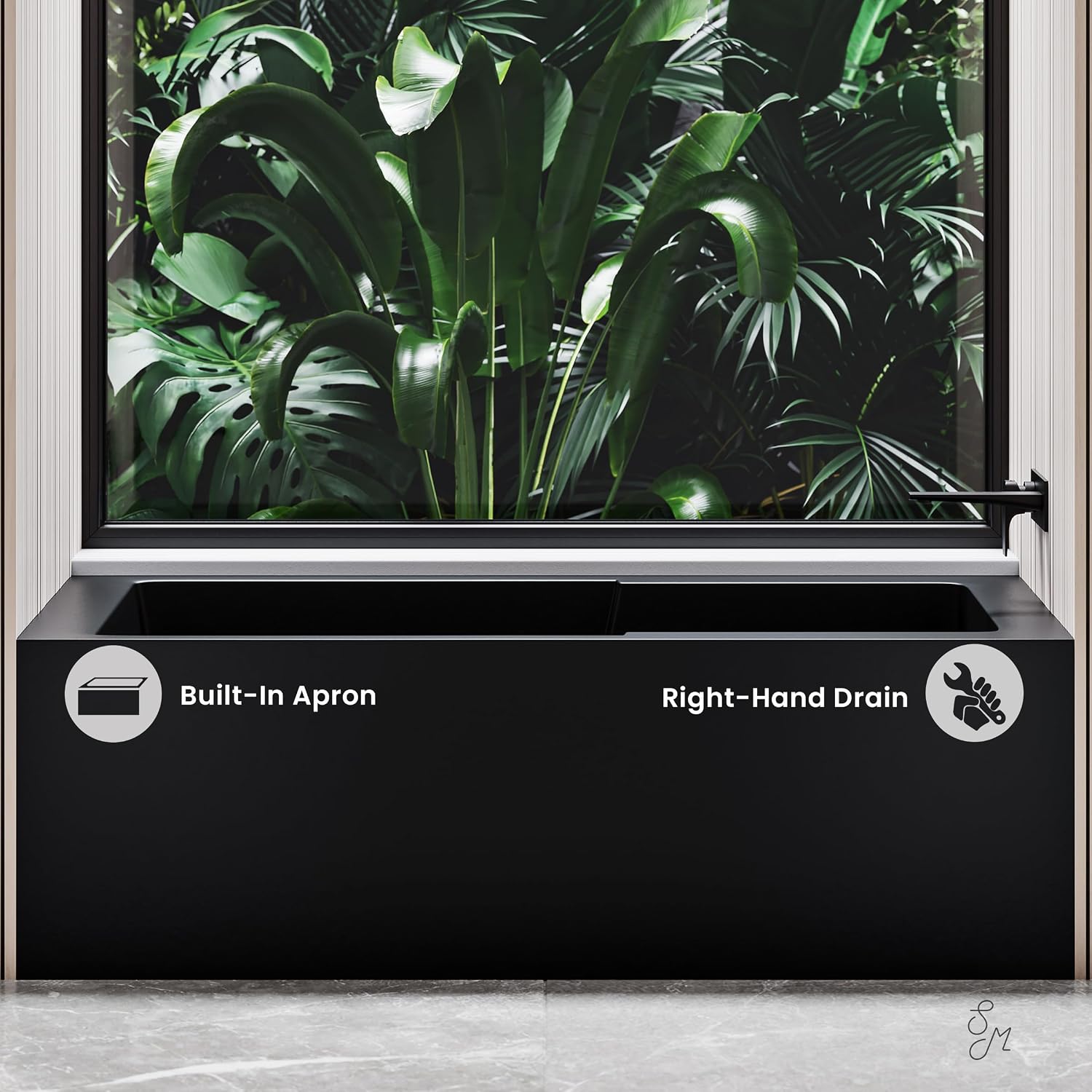 Voltaire 54' x 30' Right-Hand Drain Alcove Bathtub with Apron in Matte Black