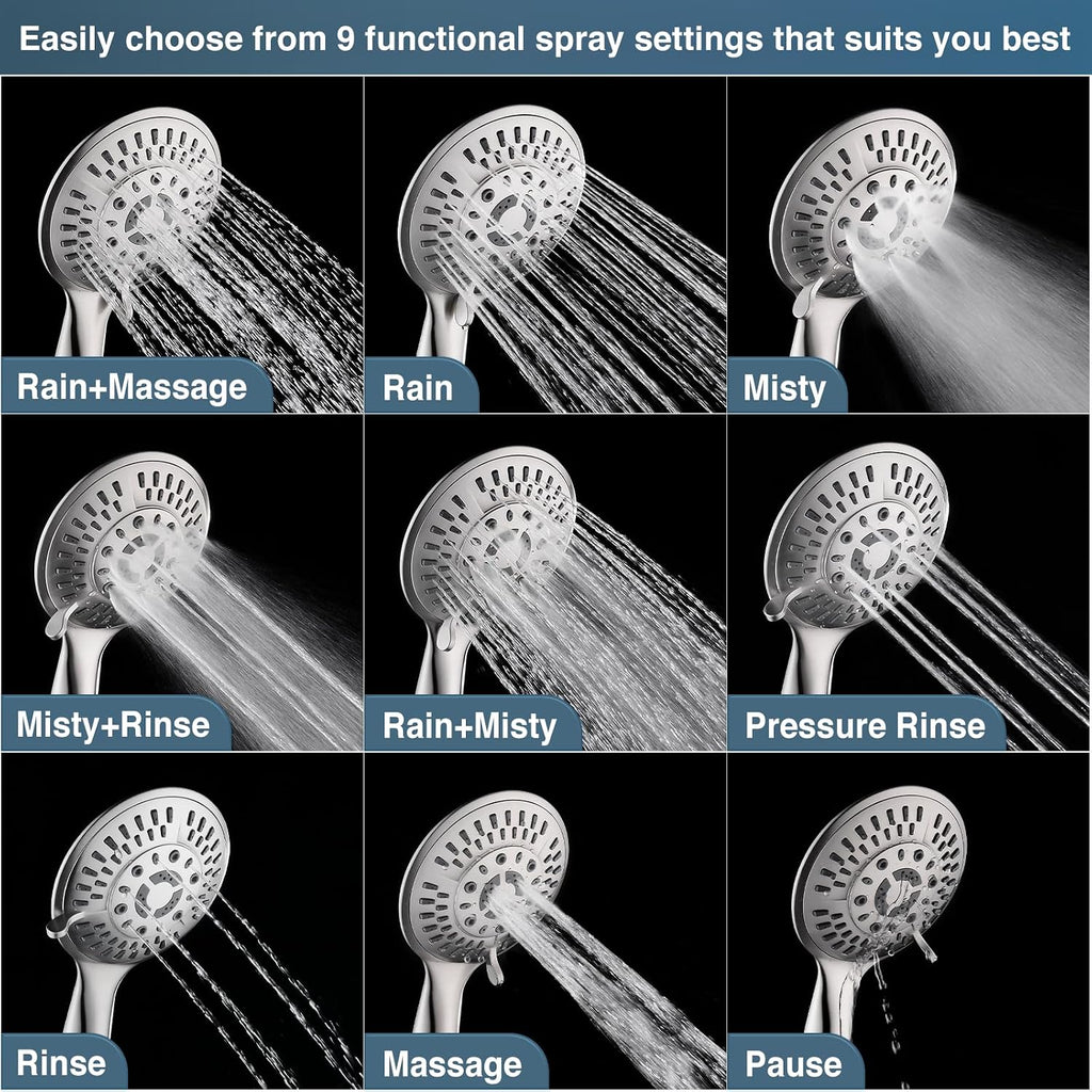 BRIGHT SHOWERS Shower Faucet Set, Shower Heads System with Rainfall Shower Head and Handheld Showerhead Combo, Shower Valve and Trim Kit, Wall Mounted Shower Holder and 79' Shower Hose, Brushed Nickel