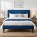 VECELO Full Size Bed Frame, Adjustable Upholstered Button Tufted Headboard, Heavy-Duty Bedframe with Wood Slats Support, No Box Spring Needed, Aegean Blue