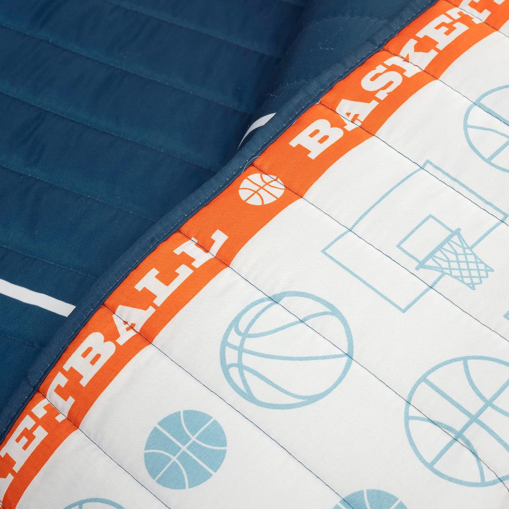 Lush Decor Basketball Game Reversible Quilt Queen Size 5 Piece Set, Full/Queen Navy - Kids Bedding Set - Queen Size Quilt - Sports Décor