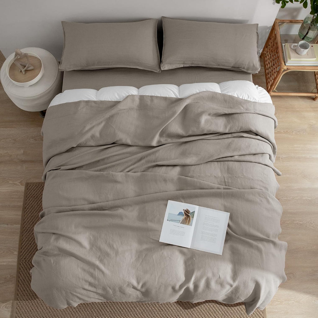 EVERLY Linen King Size Sheets Set,100% French Washed Pure Linen Bed Deep Pocket Sheets,4Pieces(1Flat Sheet,1Fitted Sheet,2Pillowcase) Suitable for Hot Sleepers,180GSM Natural Linen Bedding Set