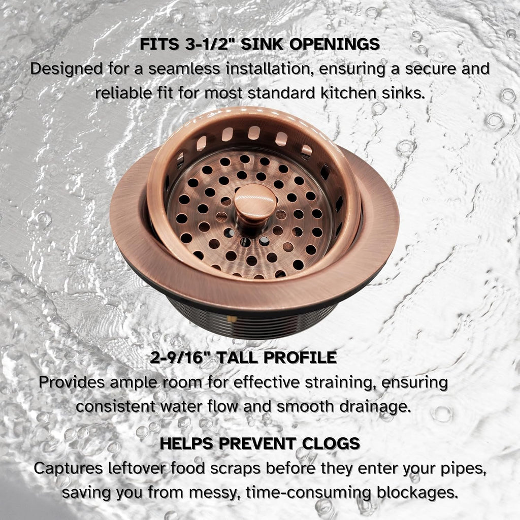 Westbrass D214-50-11 3-1/2' Post Style Large Kitchen Sink Basket Strainer, Antique Copper (50-Pack)