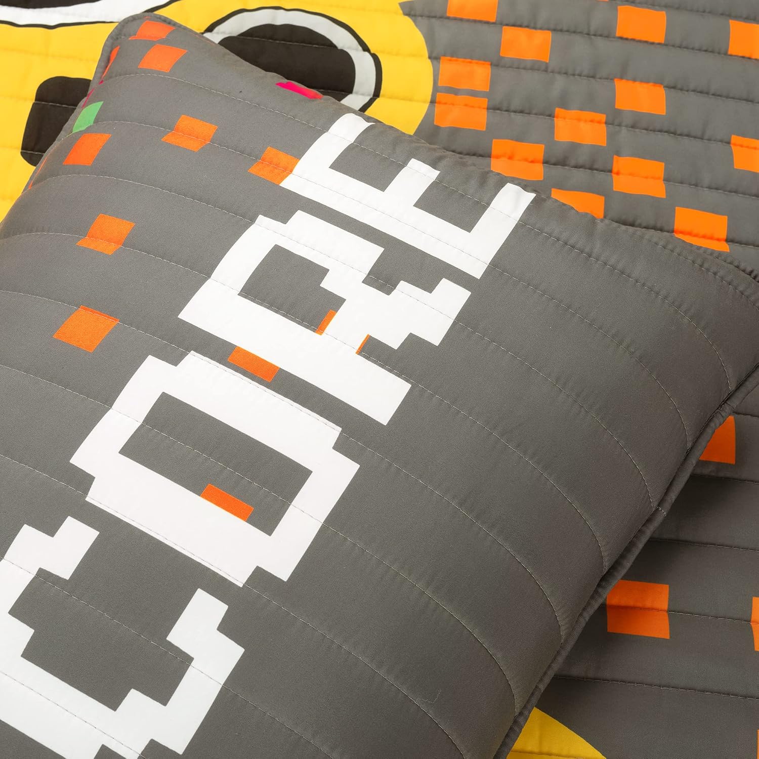 Lush Decor Video Games Reversible Quilt Twin Size 4 Piece Set Gray & Yellow - Toddler Bedding Set Twin Quilt - Kids Bedroom Decor
