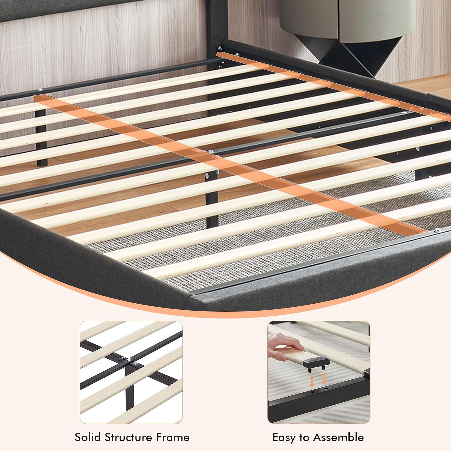 VECELO Full Size Bed Frame with 4 Drawers, Adjustable Tufted Button Headboard, Upholstered Platform with Wood Slats Support, Built-in USB and Type C Ports, Dark Gray