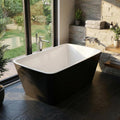 49 Inch Freestanding Bathtub Acrylic Deep Soaking Tub with Chrome Overflow & Drain, Compact Sit-In Design for Small Bathroom Renovation, Easy Install Modern (Black & Gloss White Finish)