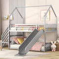 MERITLINE Metal Bunk Bed Twin Over Twin Bunk Bed Frame with Slide and Stairway,Twin Over House Bed with Guardrails