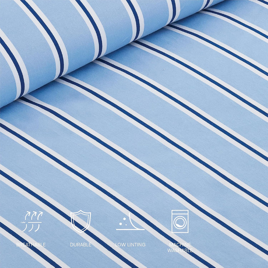 Lacoste Hollis Stripe Comforter Set, 100% Cotton Brushed Twill, Reversible Duvet with Pillow Shams, Soft & Fluffy Hotel-Style Bedding, Blue, Full/Queen