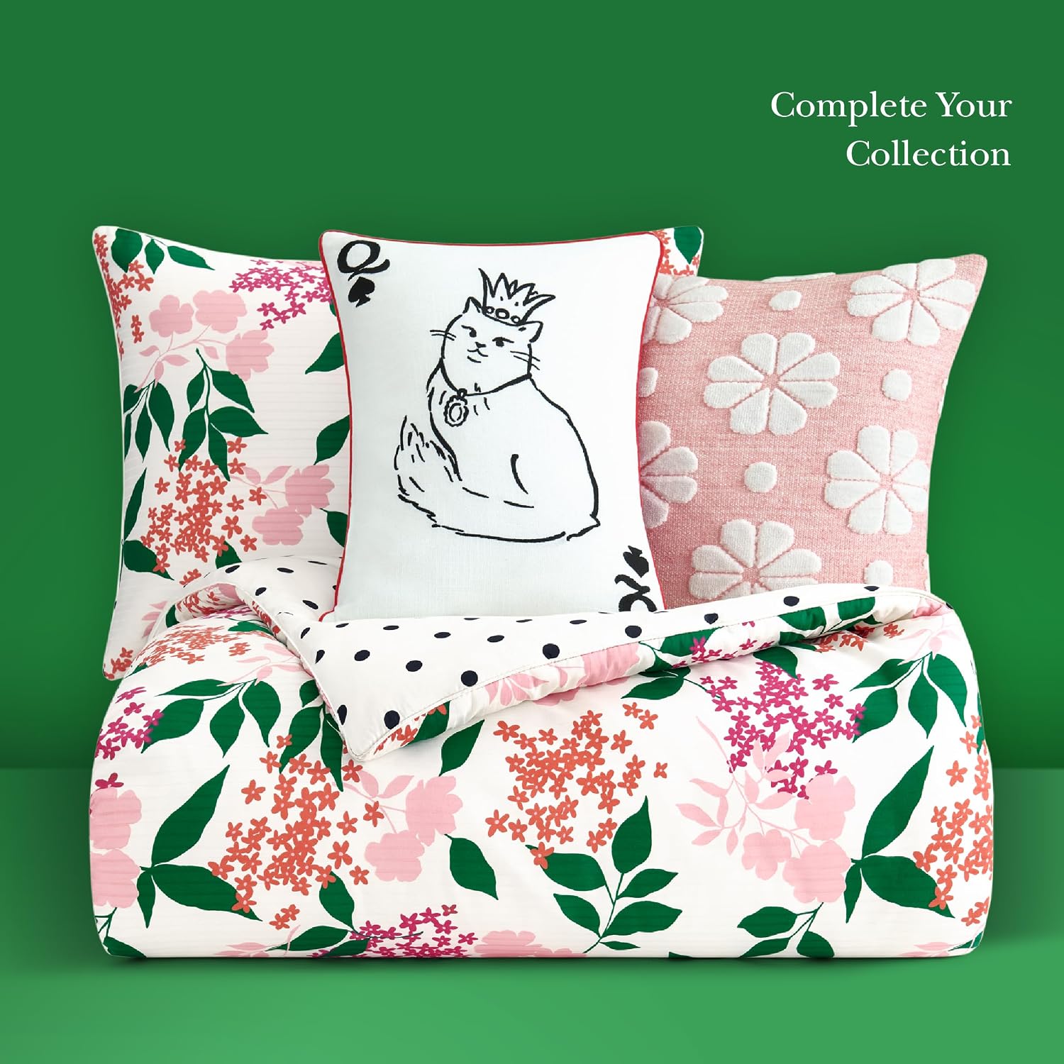kate spade new york Bold Blossoms Full/Queen Comforter Set, 300 Thread Count Cotton Reversible Cover, All Season 3 Piece Bedding, Machine Washable, Floral Multicolor