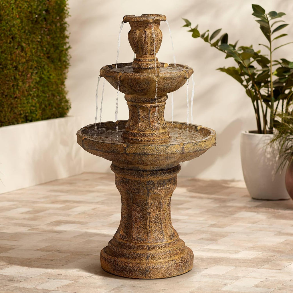 Tuscan Garden 41 1/2' High Large Traditional Italian Indoor Outdoor Decor Dark Faux Stone Floor Fountain Waterfall Tiered Standing Water Feature for Outside Patio Yard Backyard Porch - John Timberland