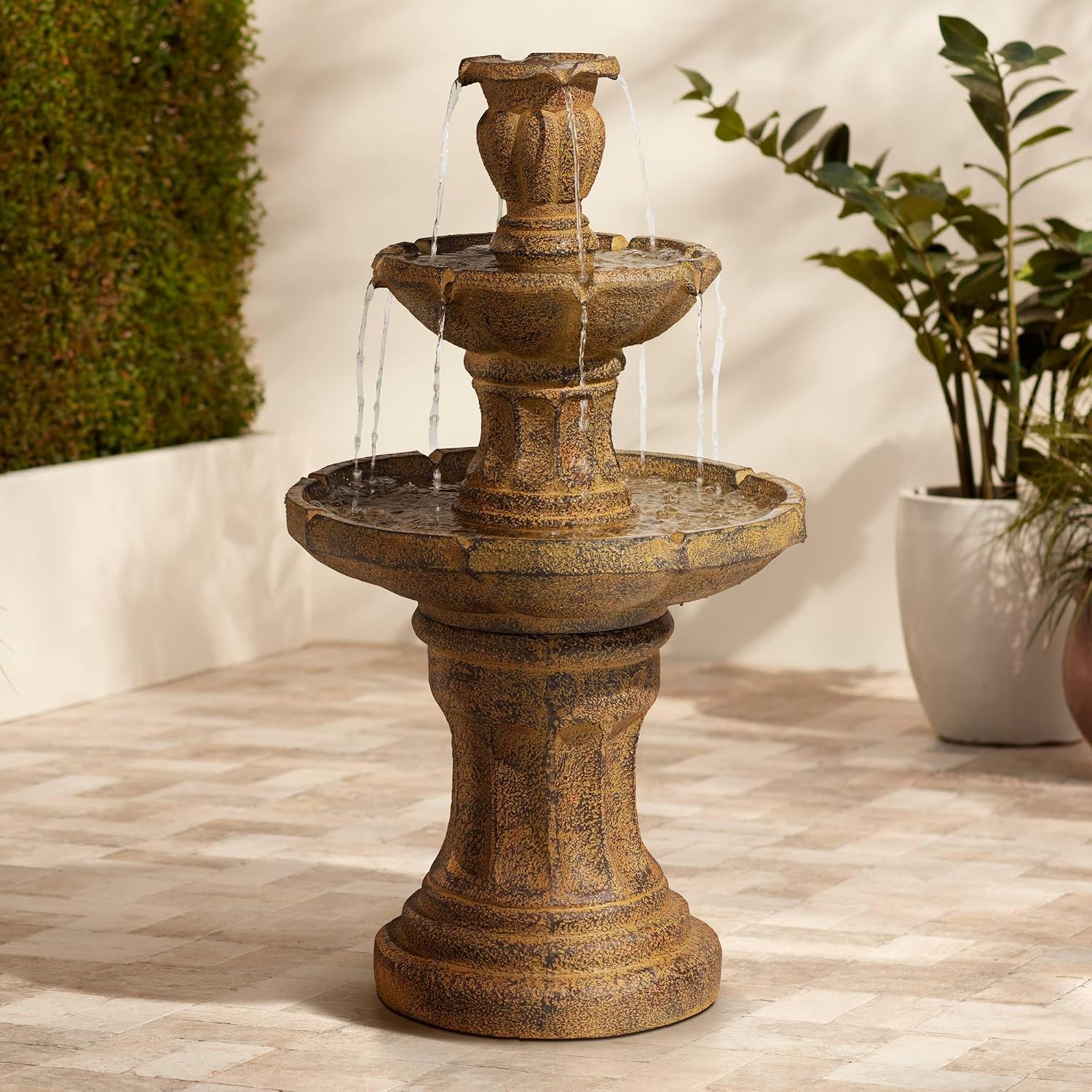 Tuscan Garden 41 1/2' High Large Traditional Italian Indoor Outdoor Decor Dark Faux Stone Floor Fountain Waterfall Tiered Standing Water Feature for Outside Patio Yard Backyard Porch - John Timberland