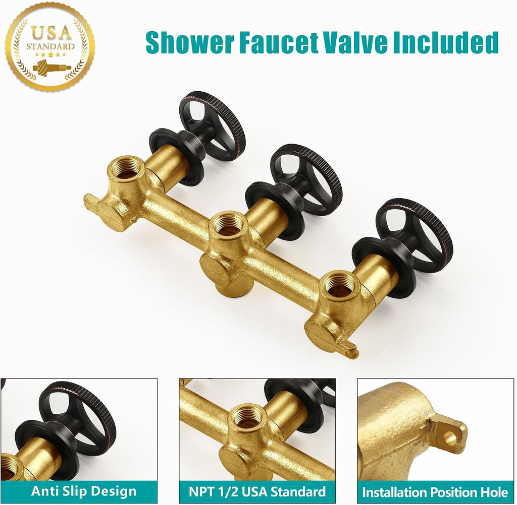SKOWLL Oil Rubbed Bronze Shower System 3 Handles, Wall Mounted Shower Faucet Set with 10 Inch Round Rain Shower Head and Handheld Spray