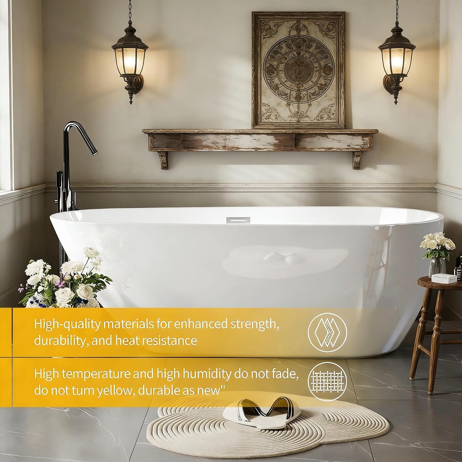 Garvee 67' Deep Soaking Bathtub, Non-Slip Acrylic Tub with Chrome Drain, cUPC Certified, Ergonomic Modern Bath for Bathrooms, Easy-Install, White Pearl
