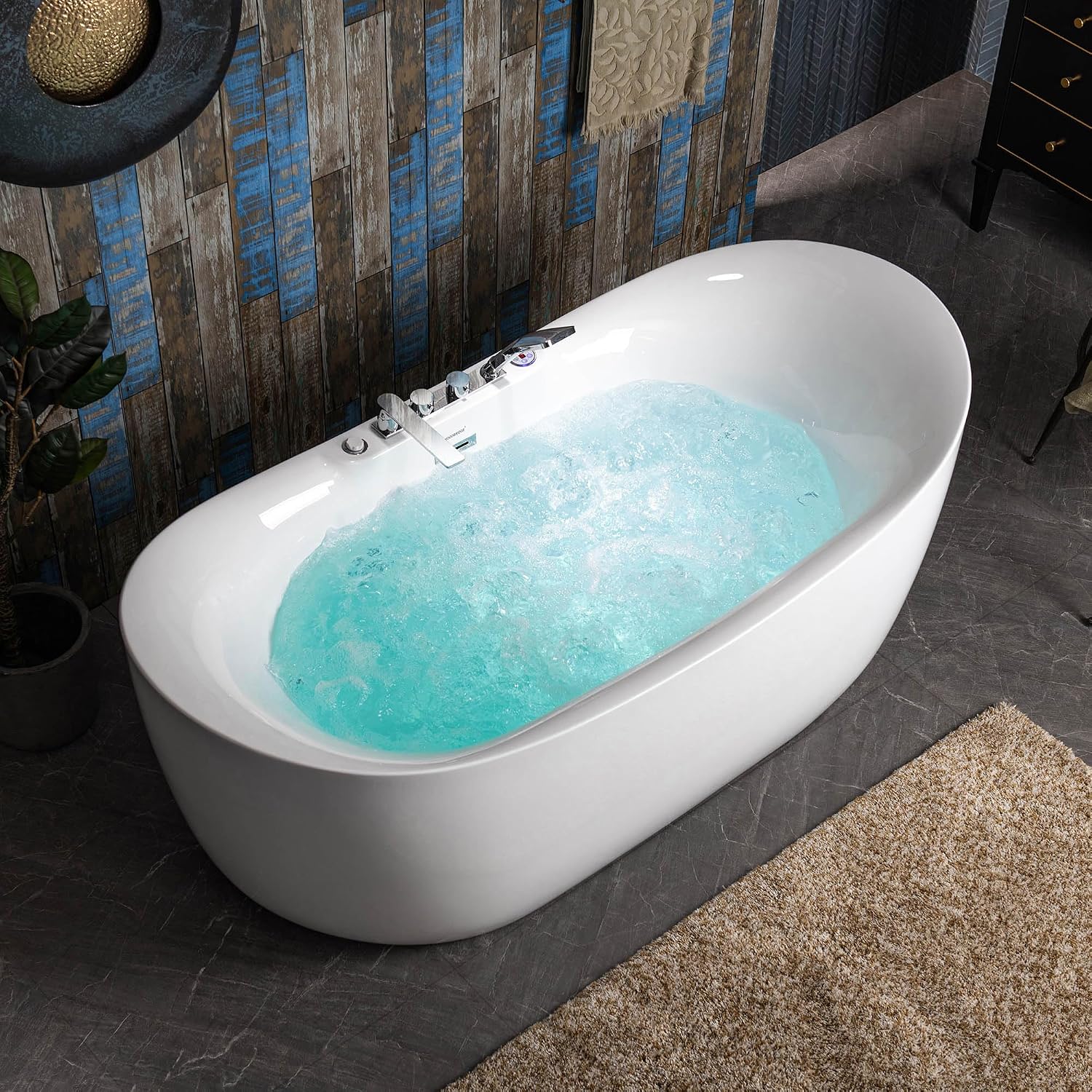 WOODBRIDGE 72' x 35-3/8' Whirlpool Water Jetted and Air Bubble Freestanding Heated Soaking Combination Bathtub wirh LED control panel and Faucet, BJ400+F0041CH