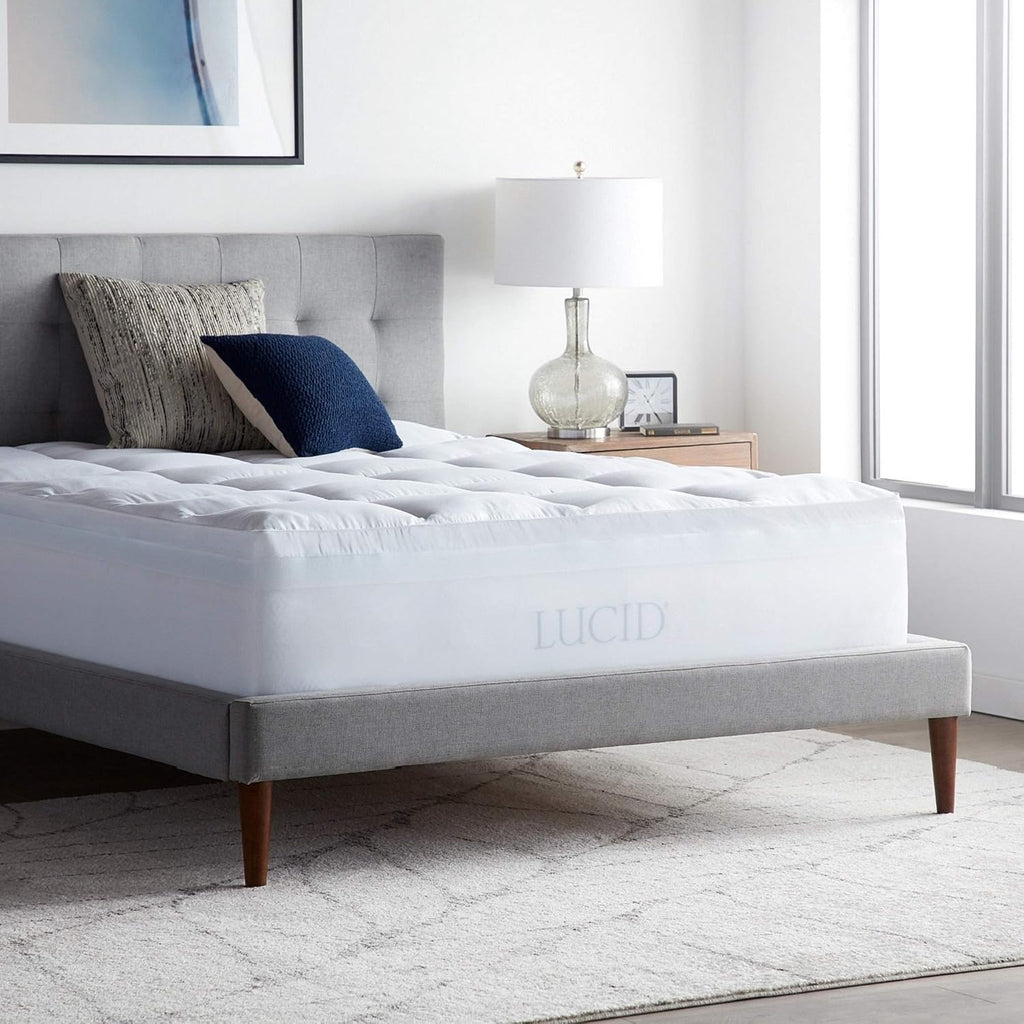 LUCID 4' Down Alternative & Gel Memory Foam Mattress Topper, Twin XL – Three Toppers in One – Fitted Sheet Style, 100% Cotton