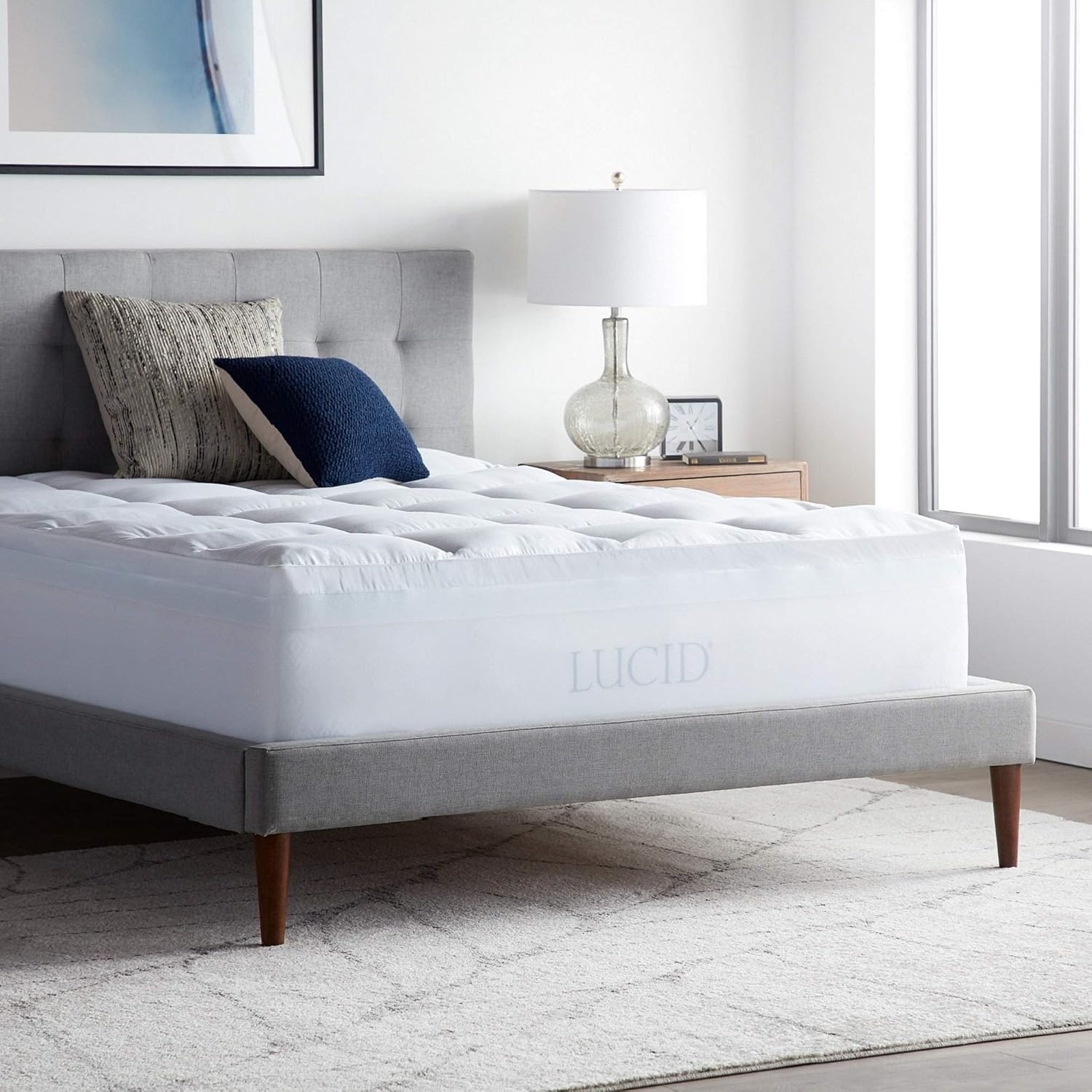 LUCID 4' Down Alternative & Gel Memory Foam Mattress Topper, Twin XL – Three Toppers in One – Fitted Sheet Style, 100% Cotton
