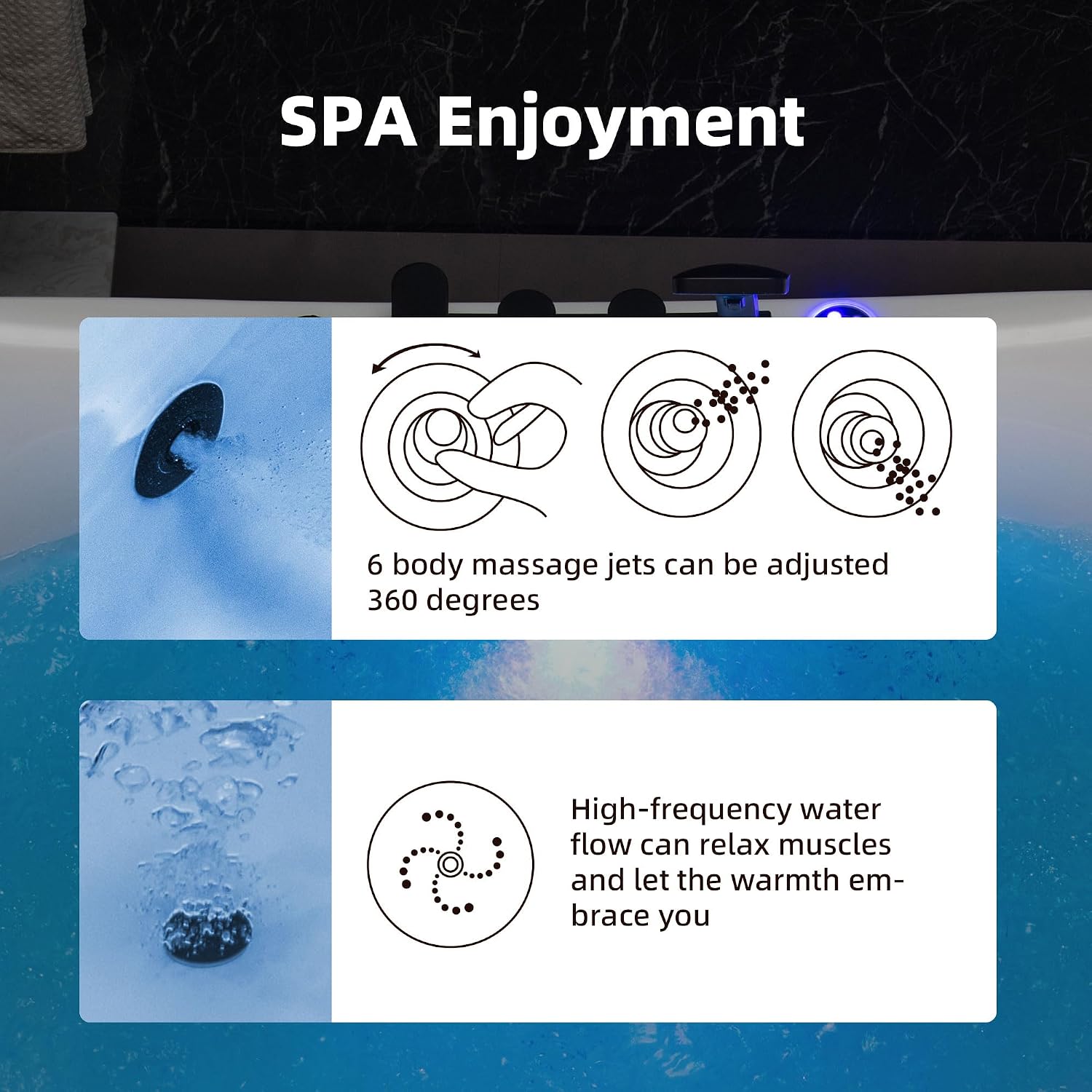 WOODBRIDGE 72' x 35-3/8' Whirlpool and Air Bath Heated Soaking Combination Tub with Adjustable Speed Air Blower, Tub Filler, and LED control panel, Matte Black Finish Trim and Drain Kit,BM-400+F0051
