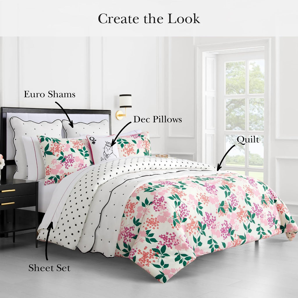 kate spade new york Bold Blossoms Full/Queen Comforter Set, 300 Thread Count Cotton Reversible Cover, All Season 3 Piece Bedding, Machine Washable, Floral Multicolor