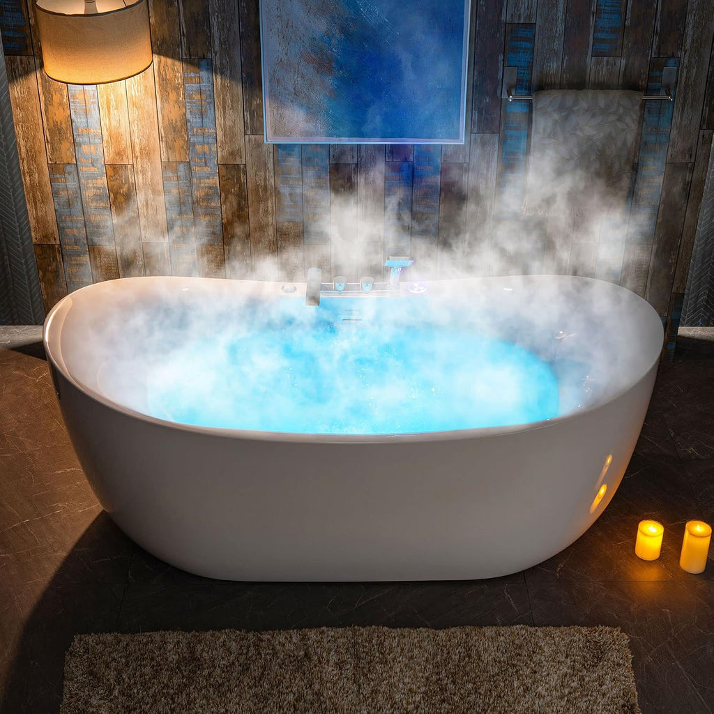WOODBRIDGE 72' x 35-3/8' Whirlpool Water Jetted and Air Bubble Freestanding Heated Soaking Combination Bathtub wirh LED control panel and Faucet, BJ400+F0041CH
