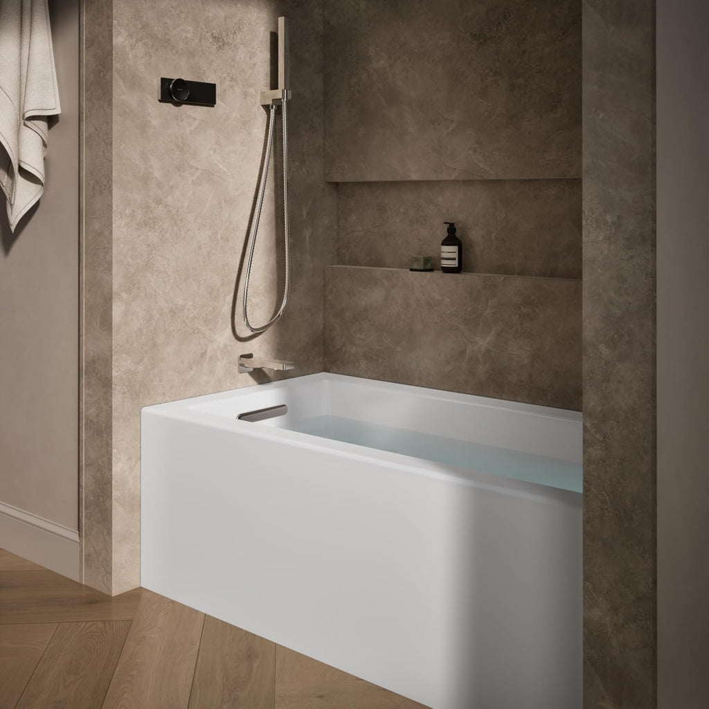 Kohler K-20202-LA Underscore 60' Soaking Bathtub for Three Wall Alcove Installation with Left Drain and 68 Gallon Water Capacity - White
