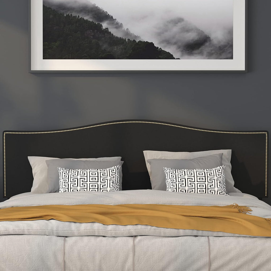 Flash Furniture Lexington Upholstered King Size Headboard with Accent Nail Trim in Black Fabric