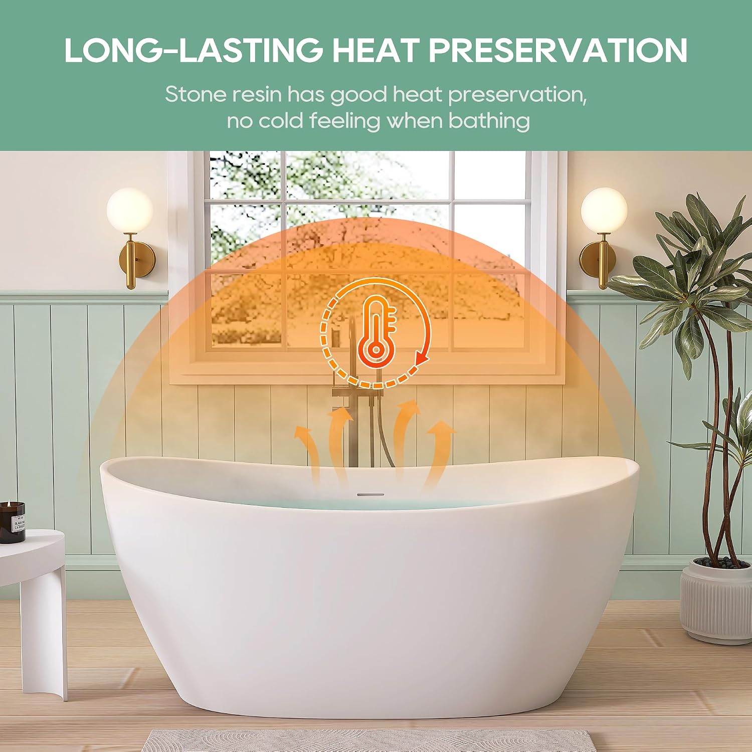 SJ STAR&JANE 55' Solid Surface Freestanding Bathtub Stone Resin Tub Oval Double Slippers Stand Alone Soaking Tub with Pop-up Drain and Overflow, Matte White