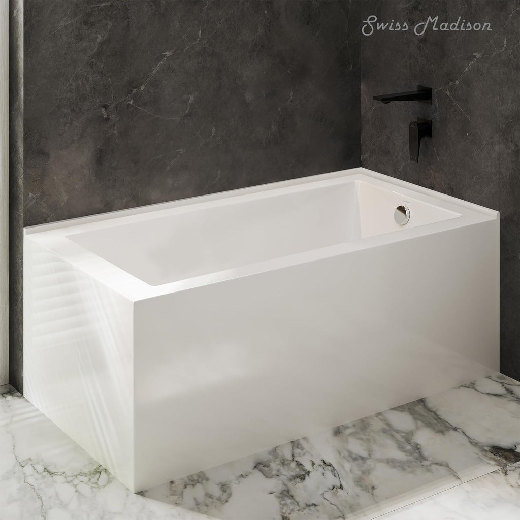 Swiss Madison Voltaire 72 x 36 Right Drain Soaking Alcove Corner Apron Bathtub in Glossy White
