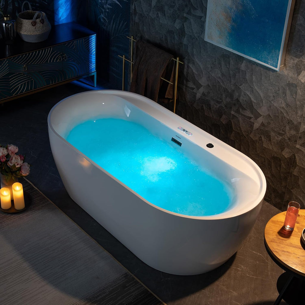 WOODBRIDGE 72' x 35-3/8' Whirlpool and Air Bath Heated Soaking Combination Tub with Adjustable Speed Air Blower and Display Control Panel, Matte Black Finish Trim and Drain Kit,BM-500