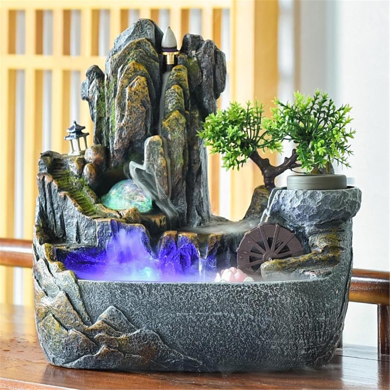 Tabletop Rockery Stream Tabletop Fountain, Meditation Indoor Waterfall for Home Office Decor(Large)